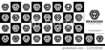 Line abstract shield initial A-Z letter logo set 122538590