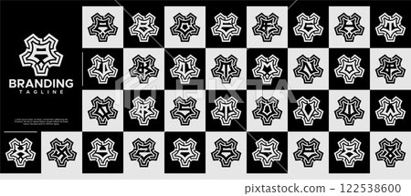 Decorative line abstract star letter A-Z logo set 122538600