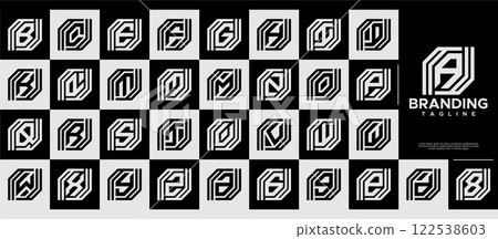 Technology line abstract letter A-Z logo set 122538603