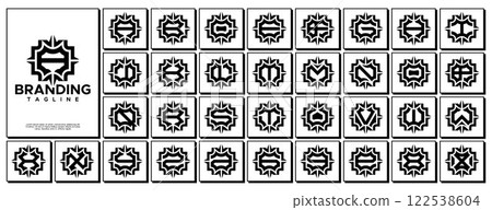 Ornate compass abstract badge letter A-Z logo set Ornate compass abstract badge letter A-Z logo set 122538604