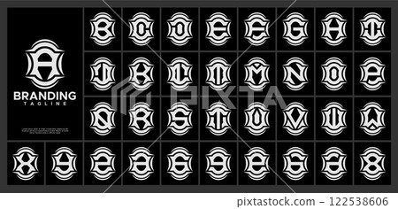 Geometric line round abstract letter A-Z logo set 122538606