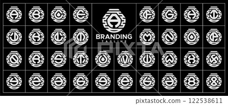 Stripe line abstract shield letter A-Z logo set Stripe line abstract shield letter A-Z logo set 122538611