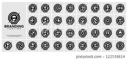 Modern cut line abstract letter A-Z logo bundle 122538614
