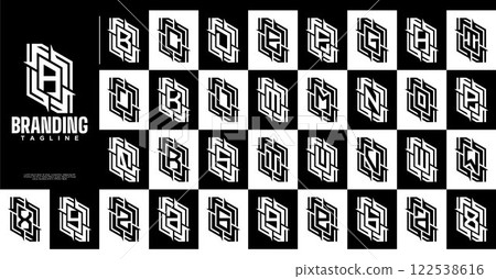 Modern digital abstract shape letter A-Z logo set Modern digital abstract shape letter A-Z logo set 122538616