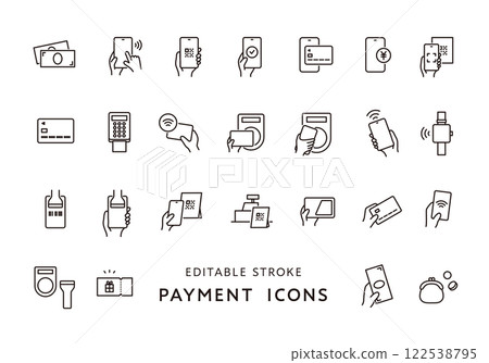 與各種付款方式相關的圖示集(單色) 與各種付款方式相關的圖示集(單色) 122538795
