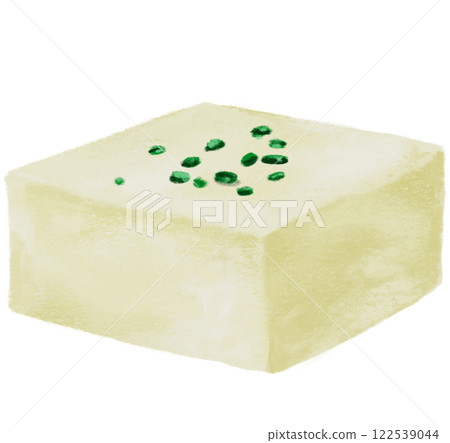White tofu soy bean curd plant base meal Asian delicay healthy food hand illustration 122539044