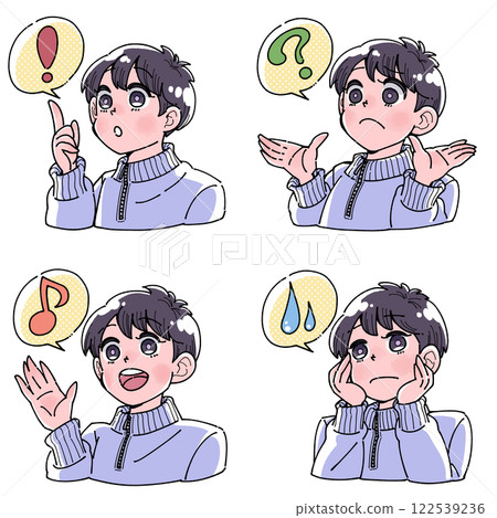 Illustration set of a boy with various expressions and reactions Illustration set of a boy with various expressions and reactions 122539236