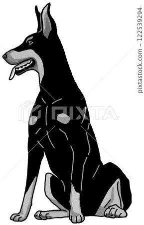Doberman black and white transparent background dog illustration 122539294