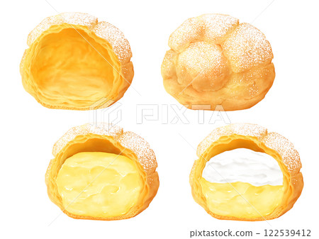 Cream puff filling, cross section, custard cream, fresh cream 122539412
