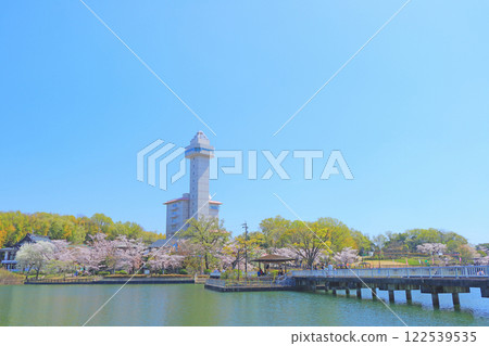 愛知縣尾張旭市天空旭日櫻花風景 122539535