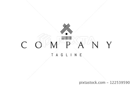 Vector logo with an abstract image of a hut made up of lines. Vector logo with an abstract image of a hut made up of lines. 122539590
