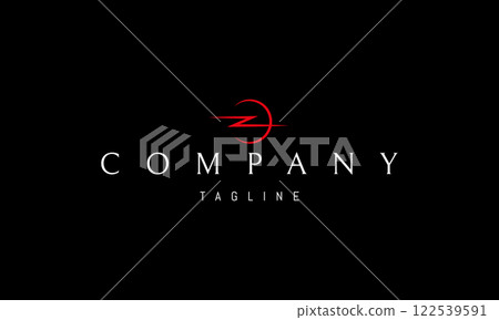 Vector red logo with an abstract image of lightning on a semicircle background. Vector red logo with an abstract image of lightning on a semicircle background. 122539591