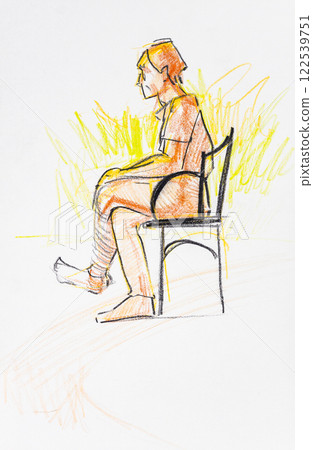 hand-drawn sketch of man sitting on chair hand-drawn sketch of man sitting on chair 122539751