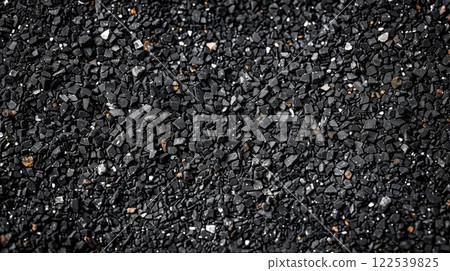 Background with small dark stones material displays mix of sizes and textures, suitable for construction and landscaping projects 122539825