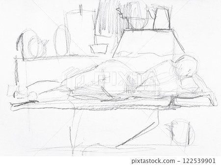 hand-drawn back of female model lying on table 122539901