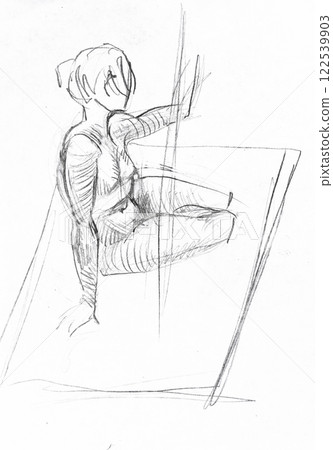 hand-drawn sketch of top view of sitting model 122539903