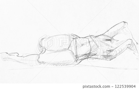 sketch of female model lying on side hand drawn 122539904