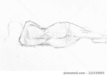 hand-drawn sketch from back of woman lying on side 122539905