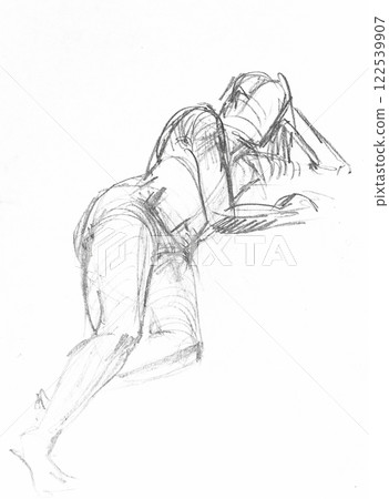 hand-drawn sketch of lying female model hand-drawn sketch of lying female model 122539907