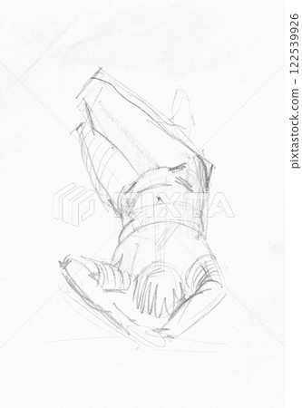 hand-drawn model lying with hands behind head hand-drawn model lying with hands behind head 122539926