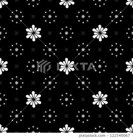 This stylish black background features elegant white floral designs, ideal for modern decor and various textiles This stylish black background features elegant white floral designs, ideal for modern decor and various textiles 122540067