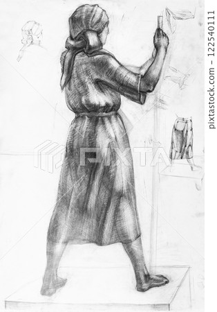 hand-drawn female model in robe and headscarf 122540111