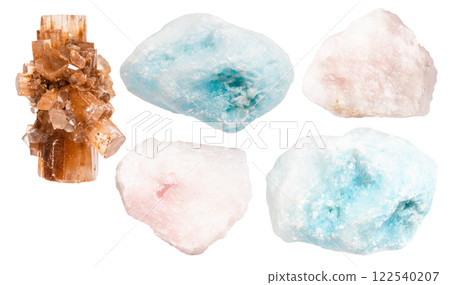 various samples of raw aragonite minerals isolated 122540207