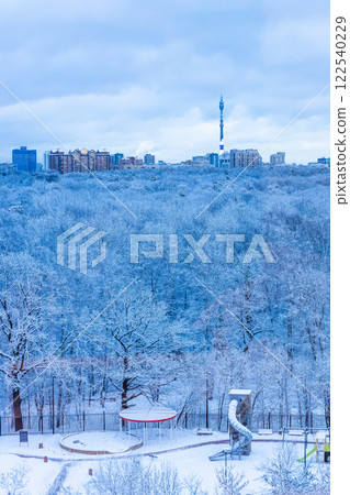 park, playground and town in blue winter dusk park, playground and town in blue winter dusk 122540229