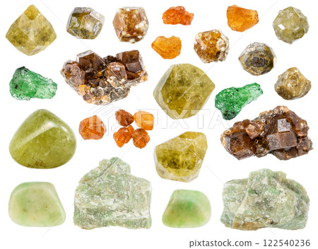 various samples of raw grossular minerals isolated various samples of raw grossular minerals isolated 122540236