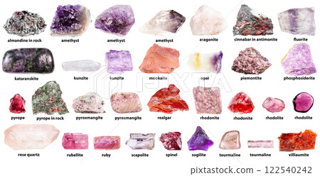 rough pink minerals with names isolated rough pink minerals with names isolated 122540242