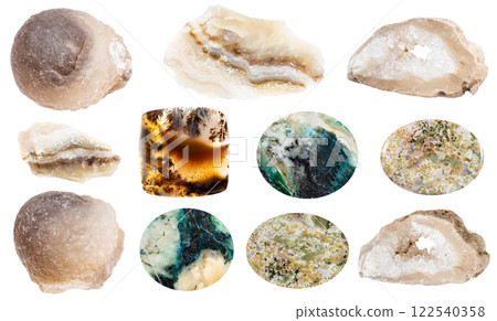 various samples of raw agate minerals isolated 122540358