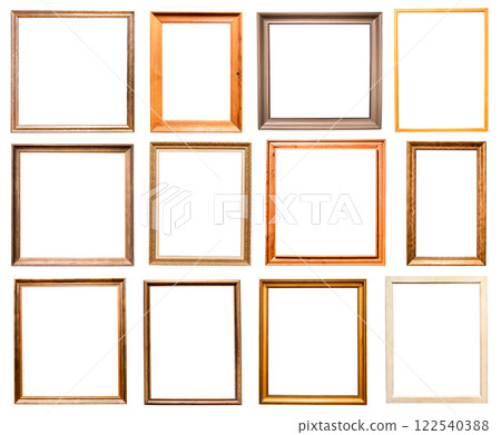 set of vertical wooden painting frames isolated 122540388