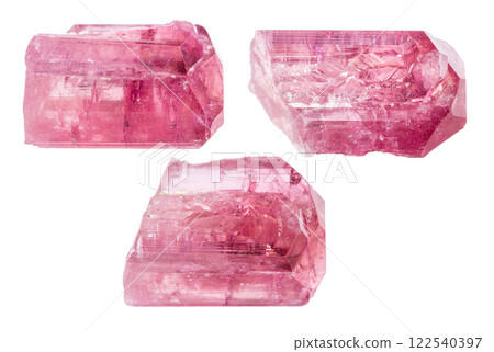 various samples of raw rubellite minerals isolated various samples of raw rubellite minerals isolated 122540397