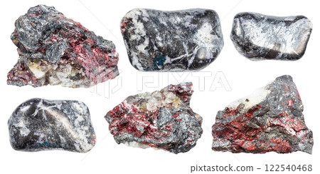 various samples of raw stibnite minerals isolated 122540468