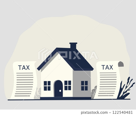 An illustration of a house surrounded by tax documents, symbolizing property taxes, financial obligations, or real estate taxation An illustration of a house surrounded by tax documents, symbolizing property taxes, financial obligations, or real estate taxation 122540481