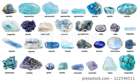 blue natural minerals with names isolated blue natural minerals with names isolated 122540511