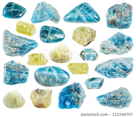 various samples of raw apatite minerals isolated various samples of raw apatite minerals isolated 122540707