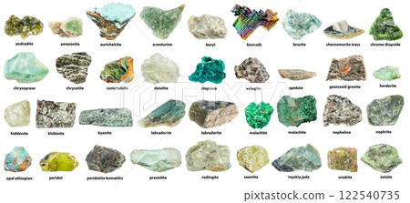 green natural minerals with names isolated 122540735