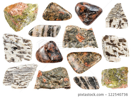 various samples of raw granite minerals isolated 122540736