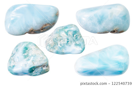 various samples of raw larimar minerals isolated 122540739