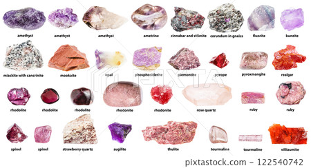 raw pink minerals with names isolated 122540742