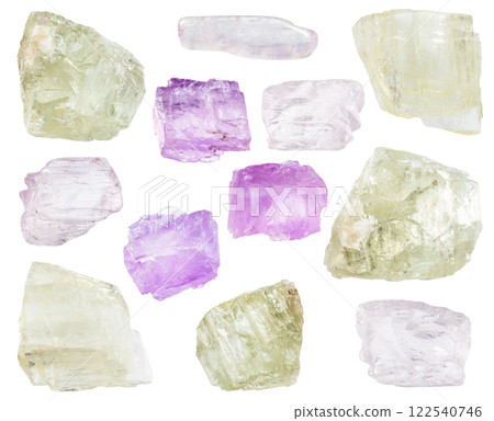 various samples of raw spodumene minerals isolated 122540746