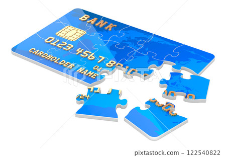 Credit Card from puzzles, 3D rendering Credit Card from puzzles, 3D rendering 122540822