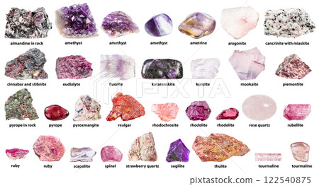 natural pink minerals with names isolated natural pink minerals with names isolated 122540875