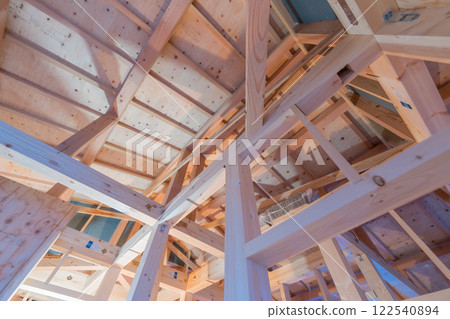 Structure of a wooden two-story house 122540894