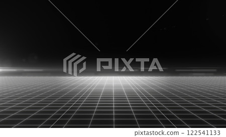 A black and white digital grid landscape with a minimalist futuristic design and a dark atmosphere background A black and white digital grid landscape with a minimalist futuristic design and a dark atmosphere background 122541133