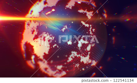 A digital representation of Earth in vibrant red and orange hues with pixelated textures, radiating energy and symbolizing technological advancement background A digital representation of Earth in vibrant red and orange hues with pixelated textures, radiating energy and symbolizing technological advancement background 122541134