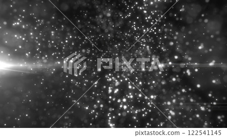 Abstract bokeh effect with white light particles on a black background, resembling floating stars in a cosmic void Abstract bokeh effect with white light particles on a black background, resembling floating stars in a cosmic void 122541145