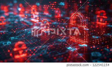 Digital security padlock pattern abstract cyber network safety data protection 122541154