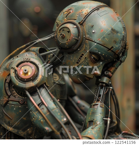 Robot cyborg humanoid artificial intelligence rusty metal weathered texture Robot cyborg humanoid artificial intelligence rusty metal weathered texture 122541156